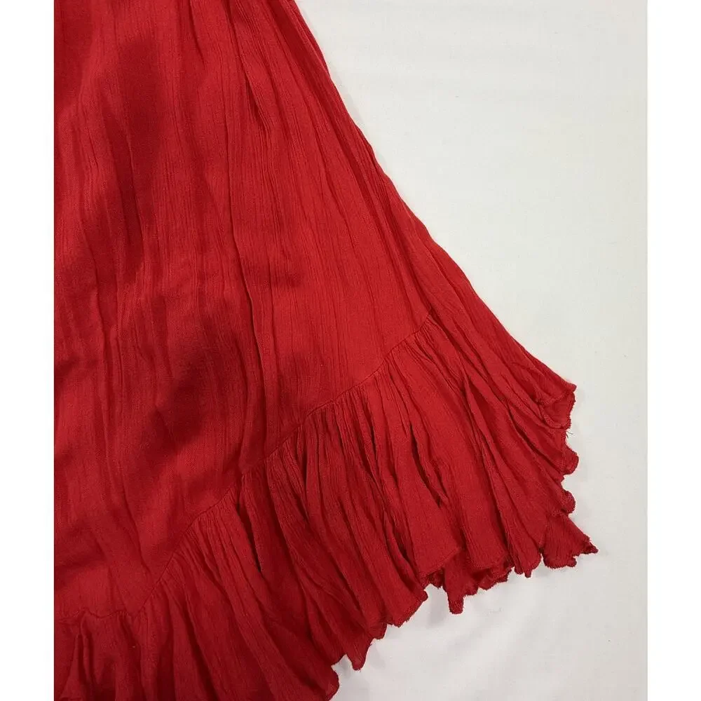 Free People NWT Adella Maxi Slip Dress Sz M Sleeveless Boho Crochet Lace Red - Picture 12 of 12